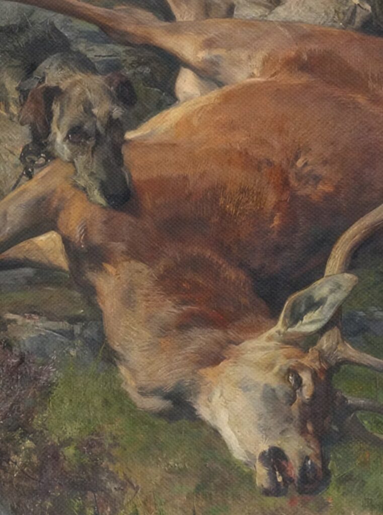 Antique deer hunting painting detail1