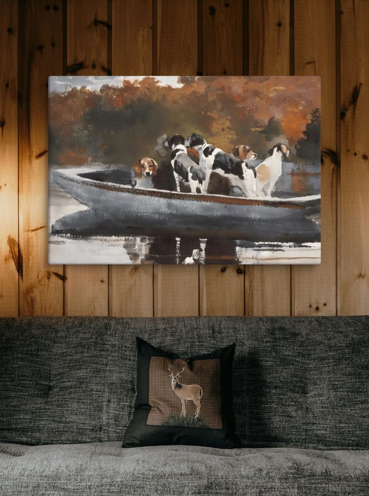 Antique hunting painting foxhounds in boat winslow homer