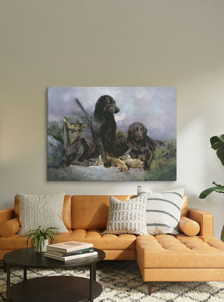 Black lab hunting painting canvas print