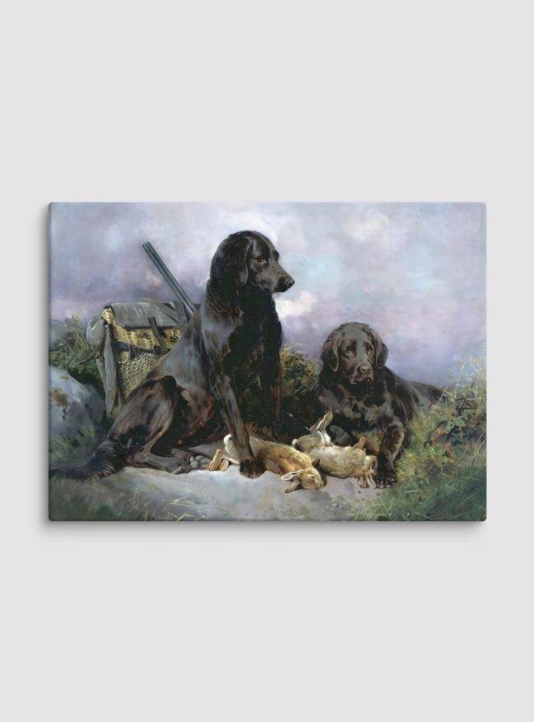 Black lab hunting painting with rabbits