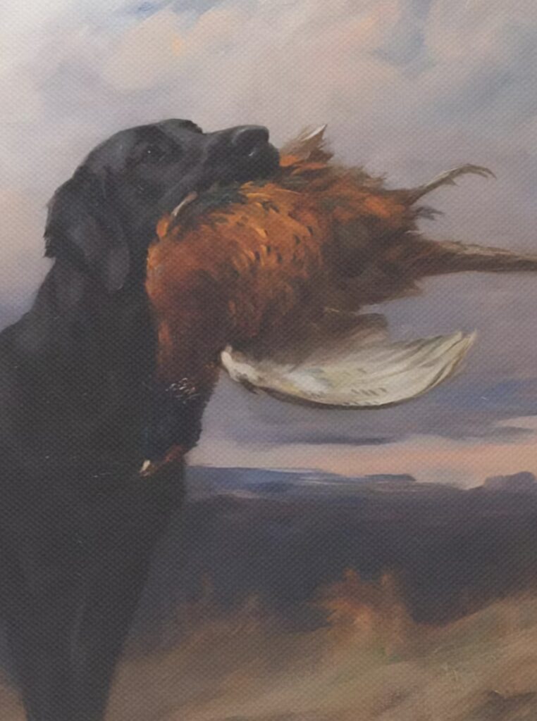 Black labrador hunting painting portrait detail1