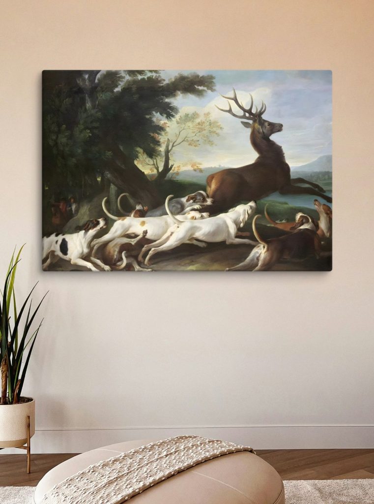 Dogs hunting deer antique canvas art print