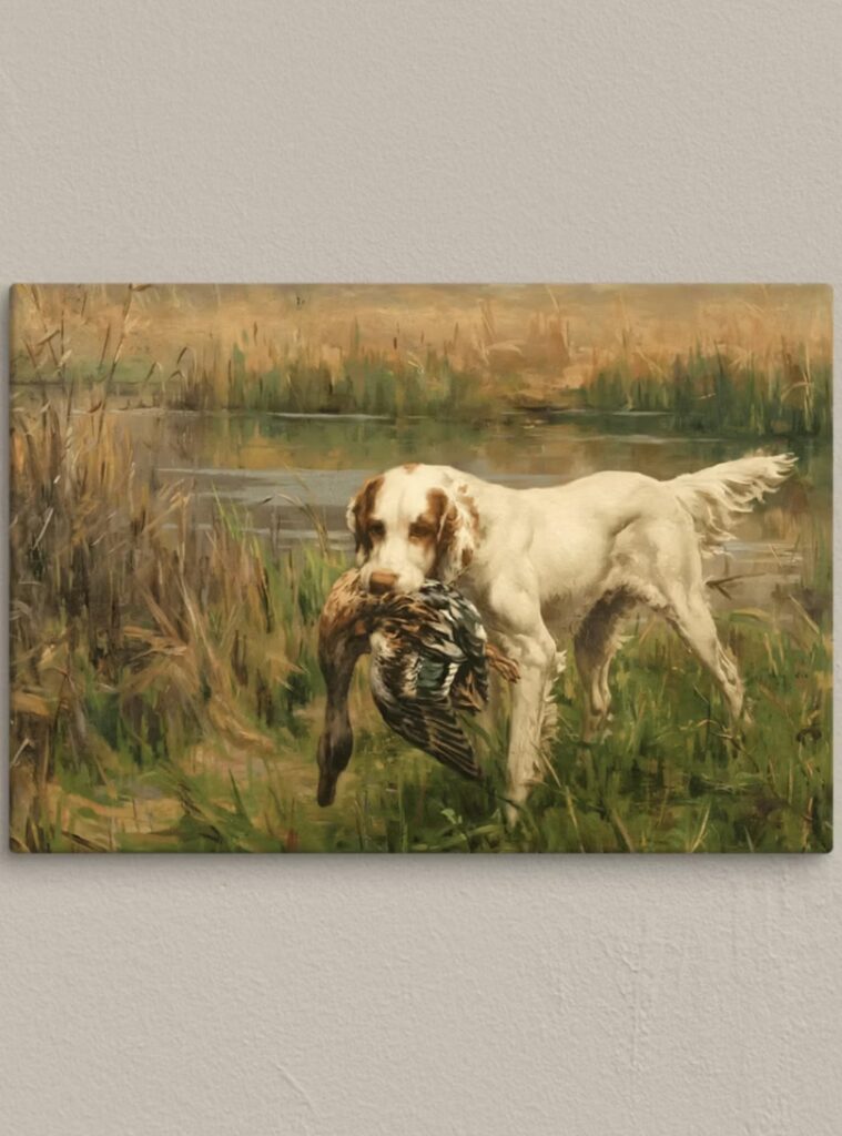Duck hunting dog artwork with english setter