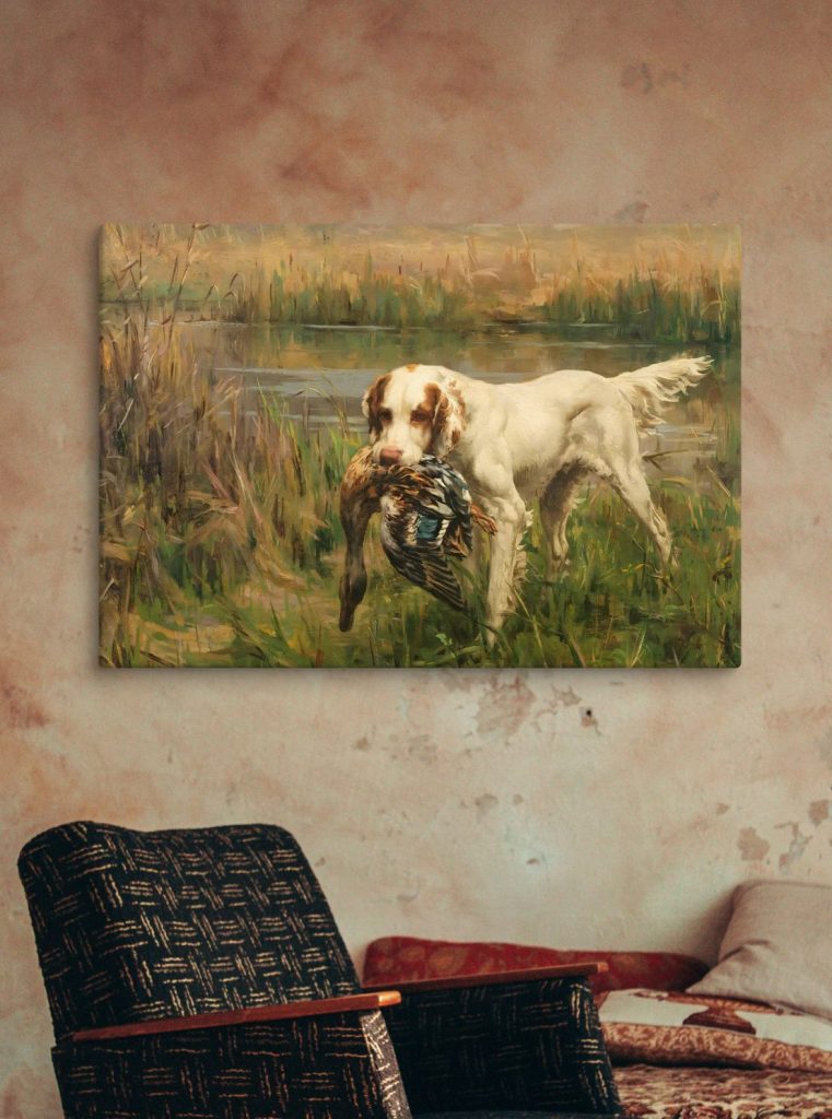 Duck hunting dog canvas art print staged