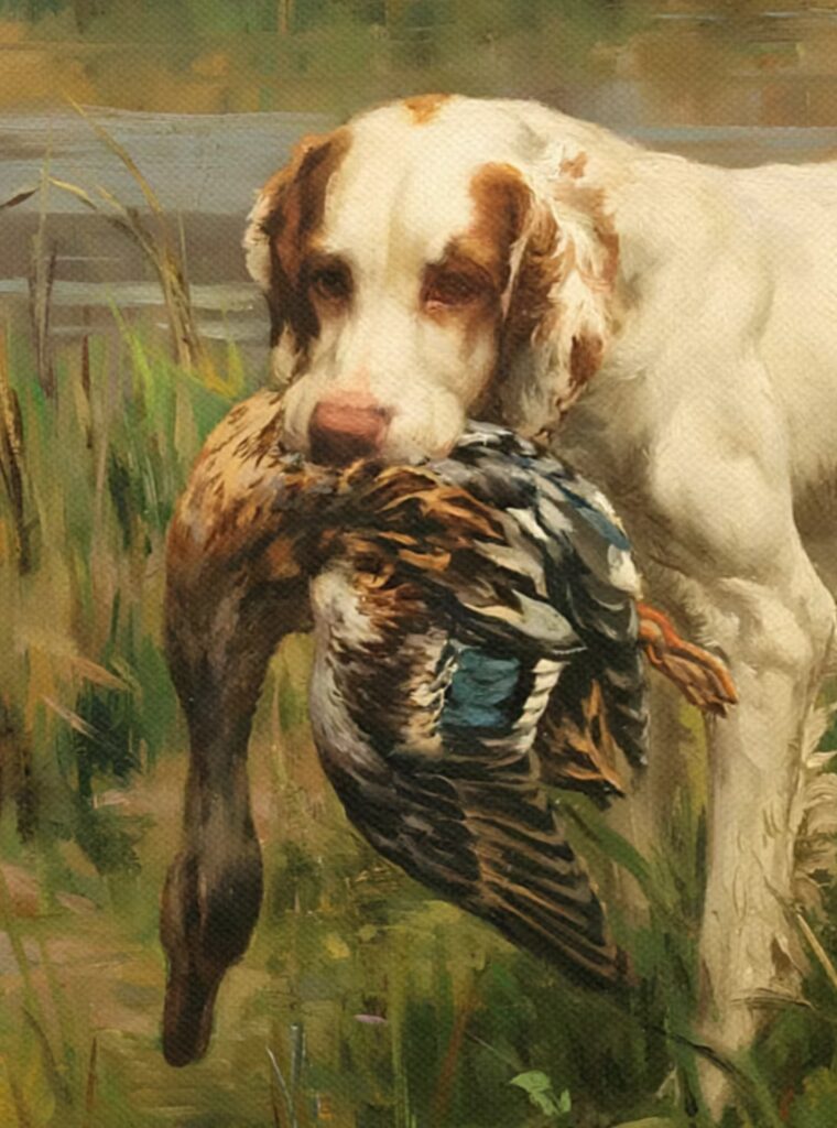 Duck hunting oil painting detail close up