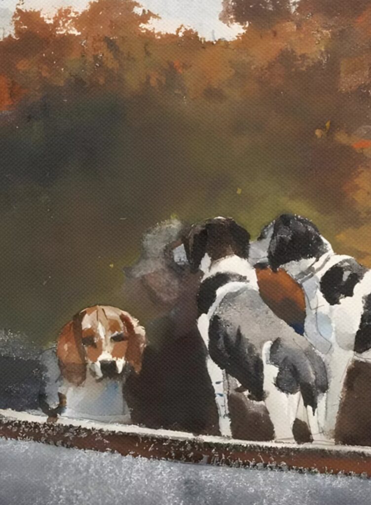 Foxhound painting watercolor detail 1