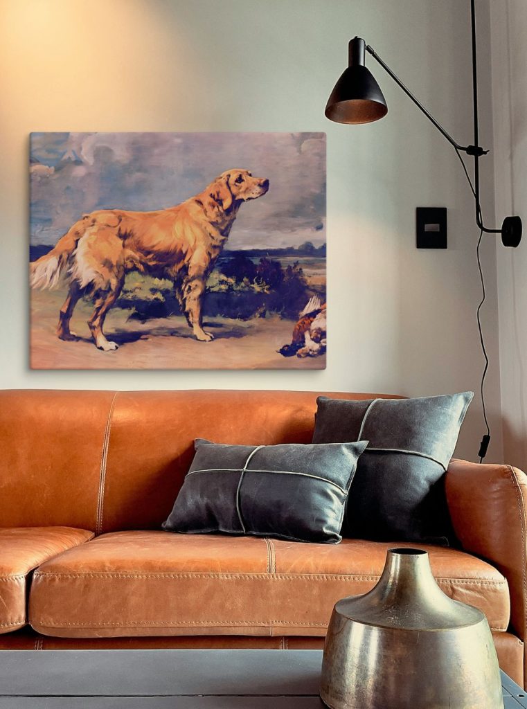 Golden retriever hunting painting maud earl antique