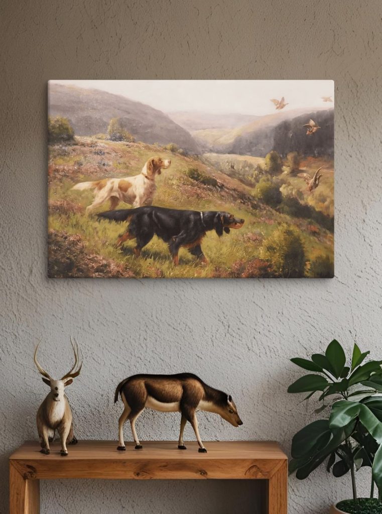 Grouse hunting art canvas print antique wall art