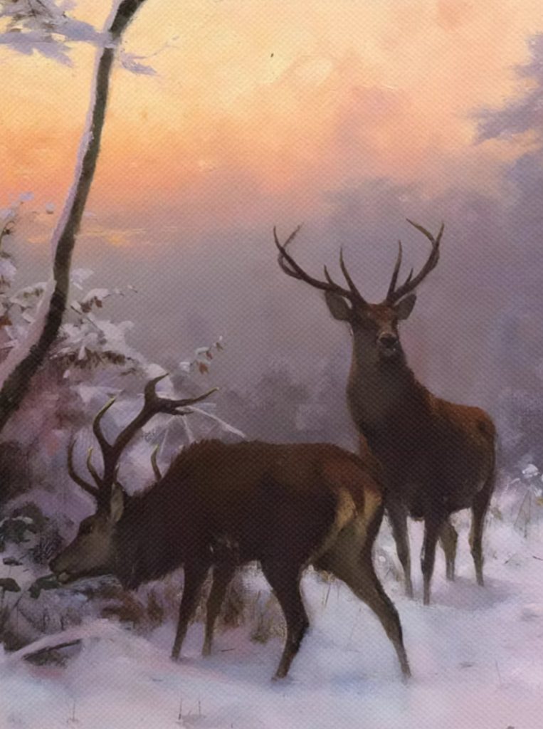 Painting of deer winter detail2