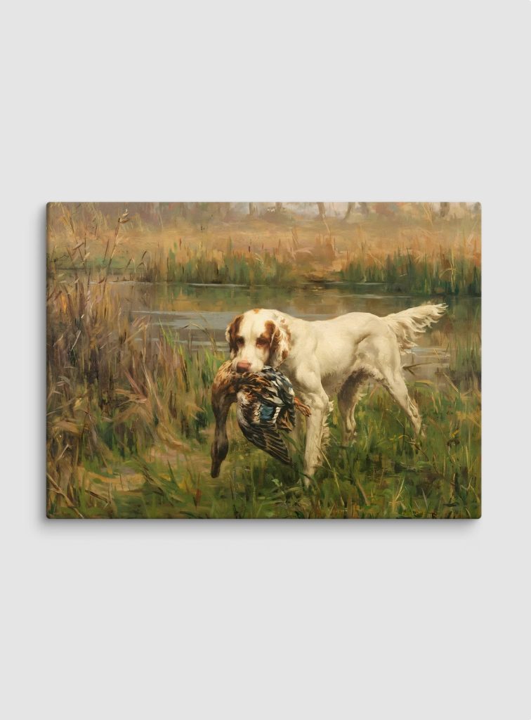 Vintage duck hunting dog painting